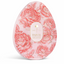 Decorative pink floral egg-shaped container with a visible brand label on a white background