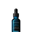 Blue serum bottle with black cap on a white background